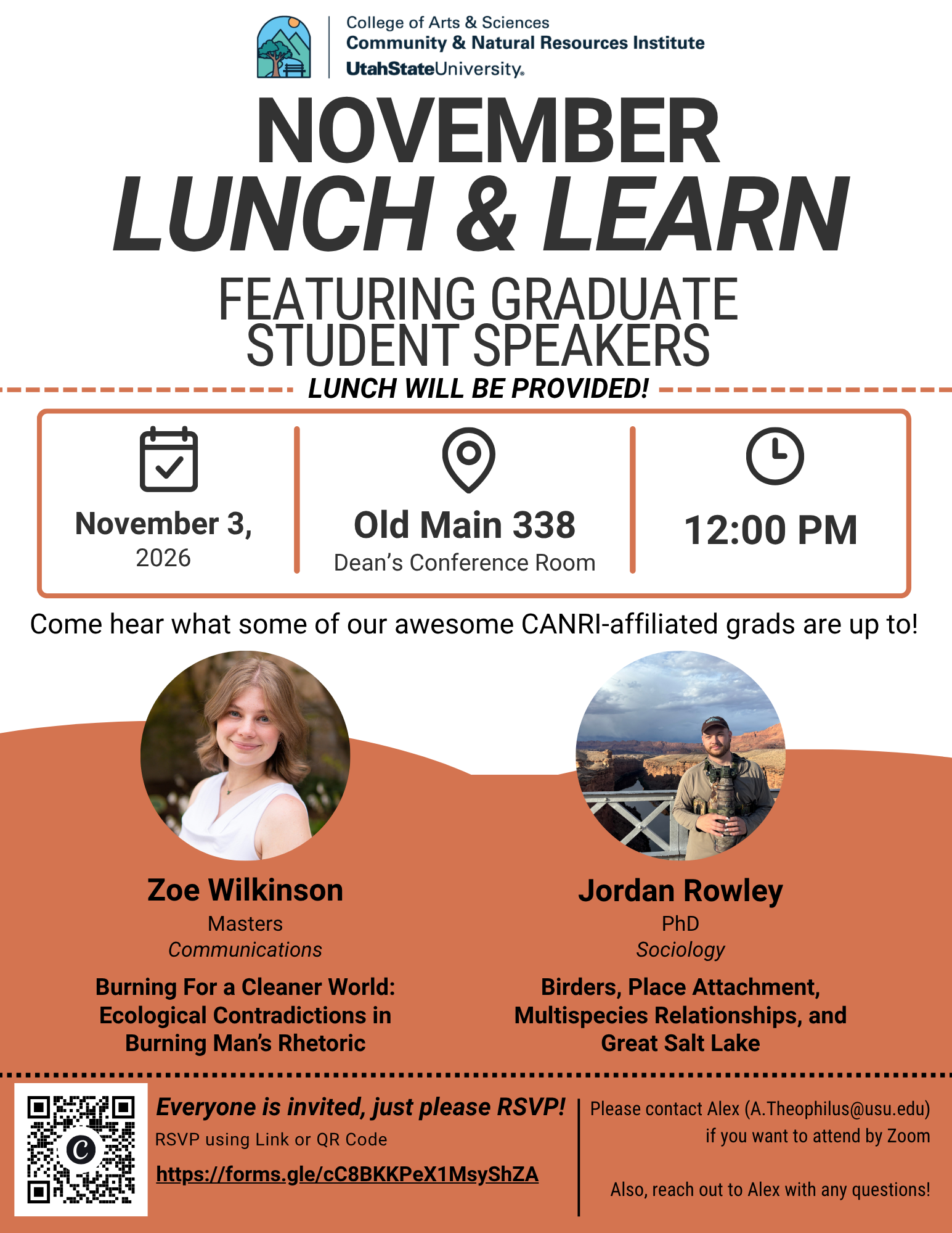 Lunch & Learn Flyer, Featuring Graduate Student Speakers