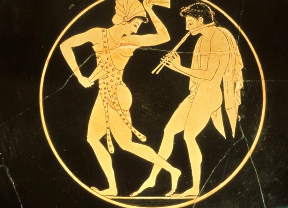 Greek vase painting depicting worshippers of Dionysus