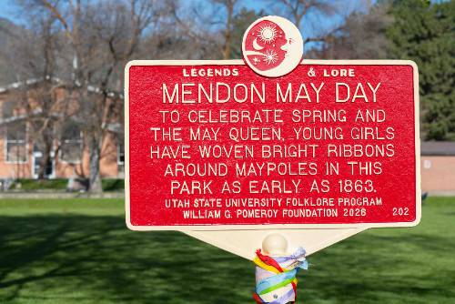 The Legends & Lore Mendon May Day sign created through the Pomeroy Foundation.