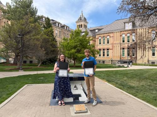 Madison Maw-Carlstrom and Sam Schmuhl with their awards from the Office of Research.