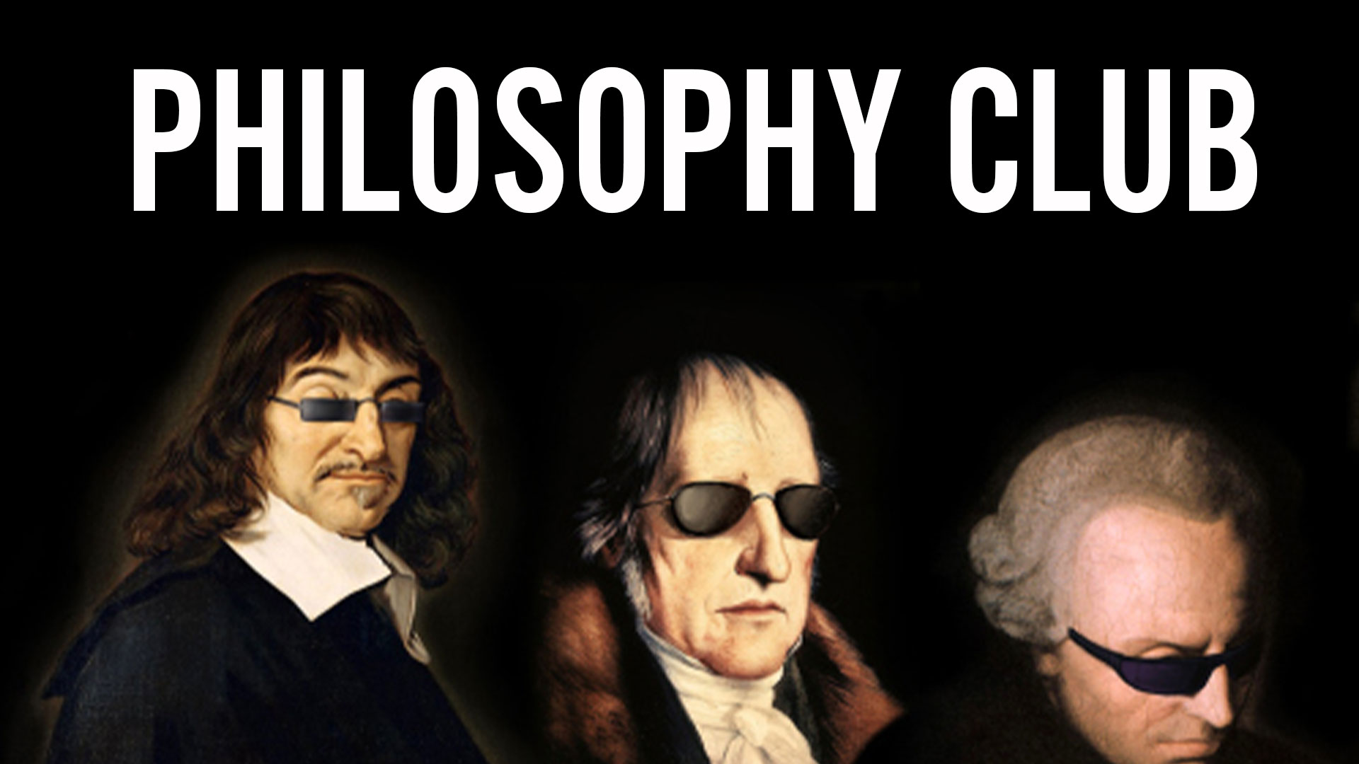 Portraits of various historical philosophers sporting sunglasses