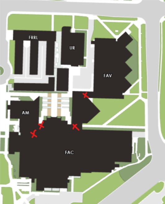 Map with the poster locations within the FA building marked.