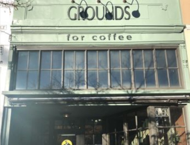 Grounds for Coffee storefront sign.