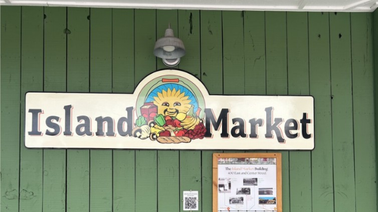 Island Market storefront sign.