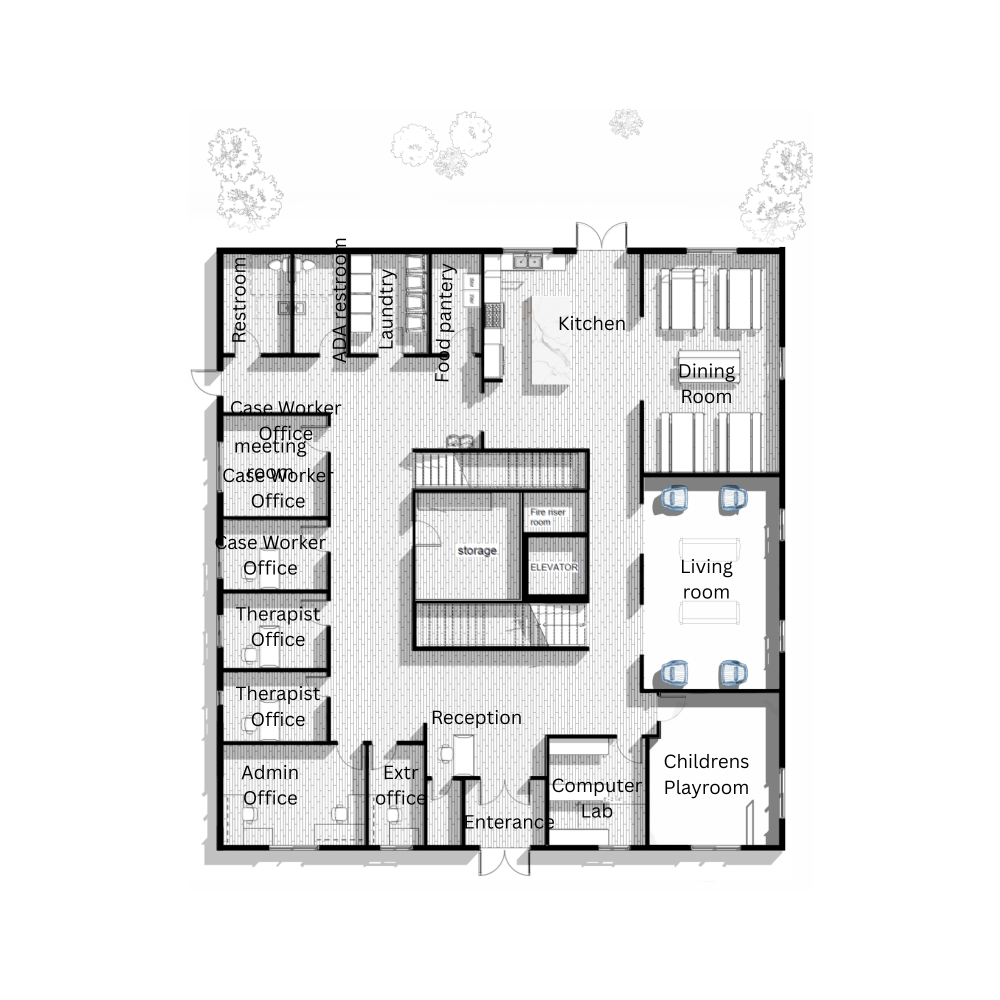 Presentation document of the first floor with room
names.