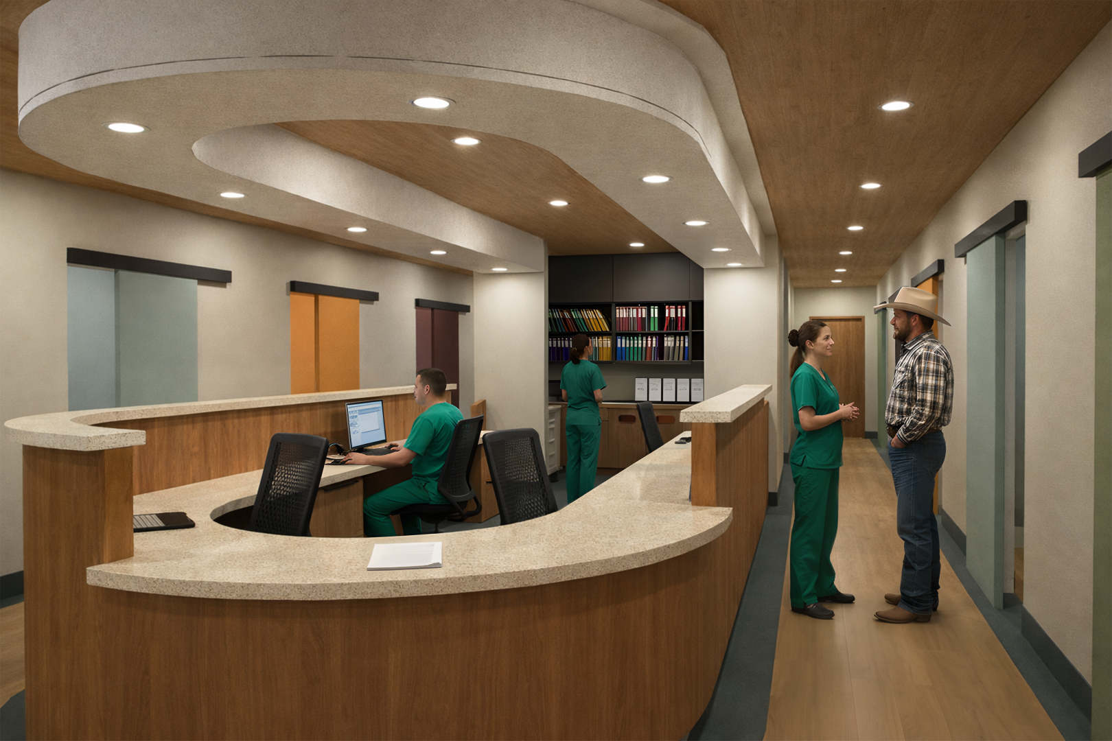 Interior rendering of a primary care clinic in rural Northwest Montana