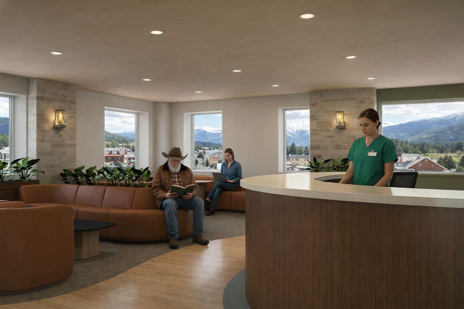 Interior rendering of a primary care clinic in rural Northwest Montana