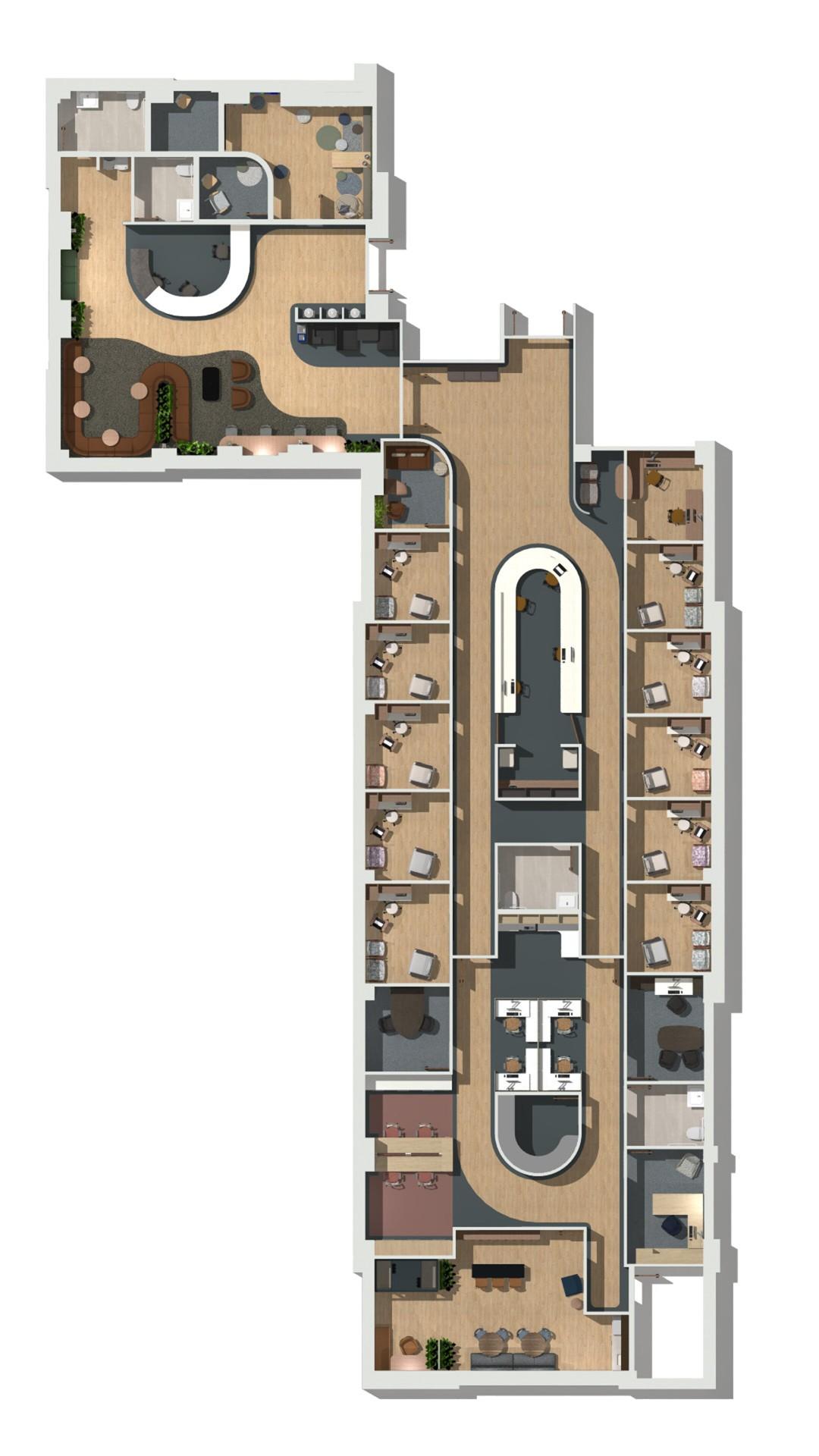 Rendered floor plan of a primary care clinic