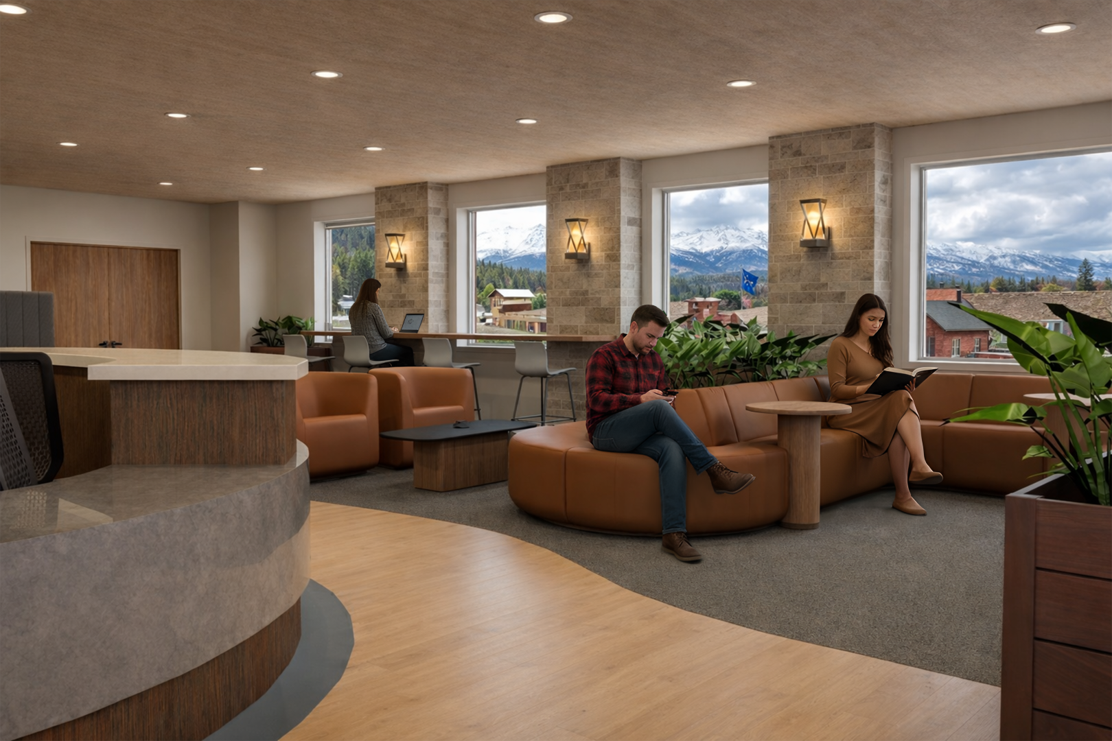 Interior rendering of a primary care clinic in rural Northwest Montana