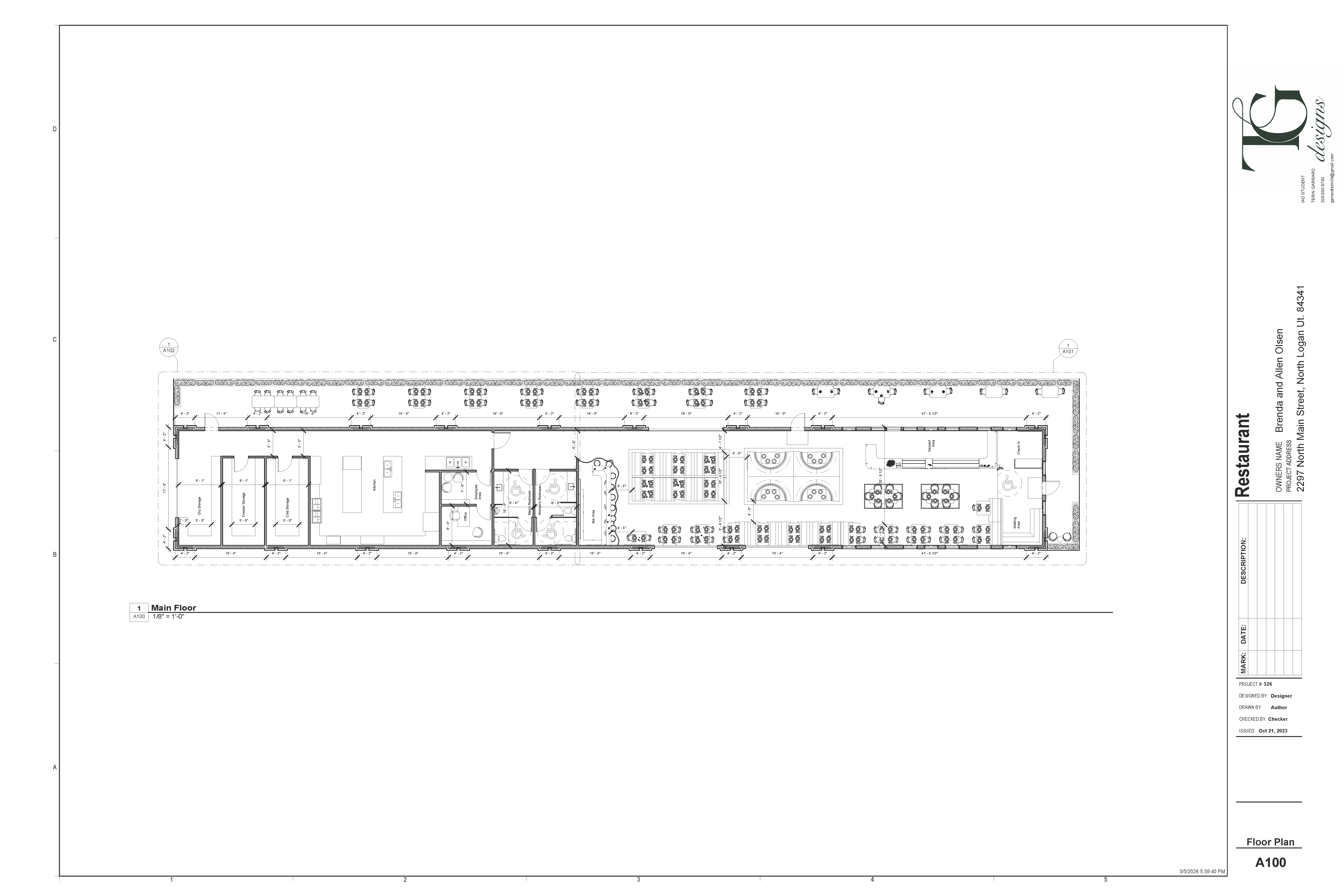 Floor plan of a historic train station repurposed into an Italian restaurant, featuring a large kitchen, gelato counter, bar, variety of seating arrangements, and a seamless transition to outdoor seating.