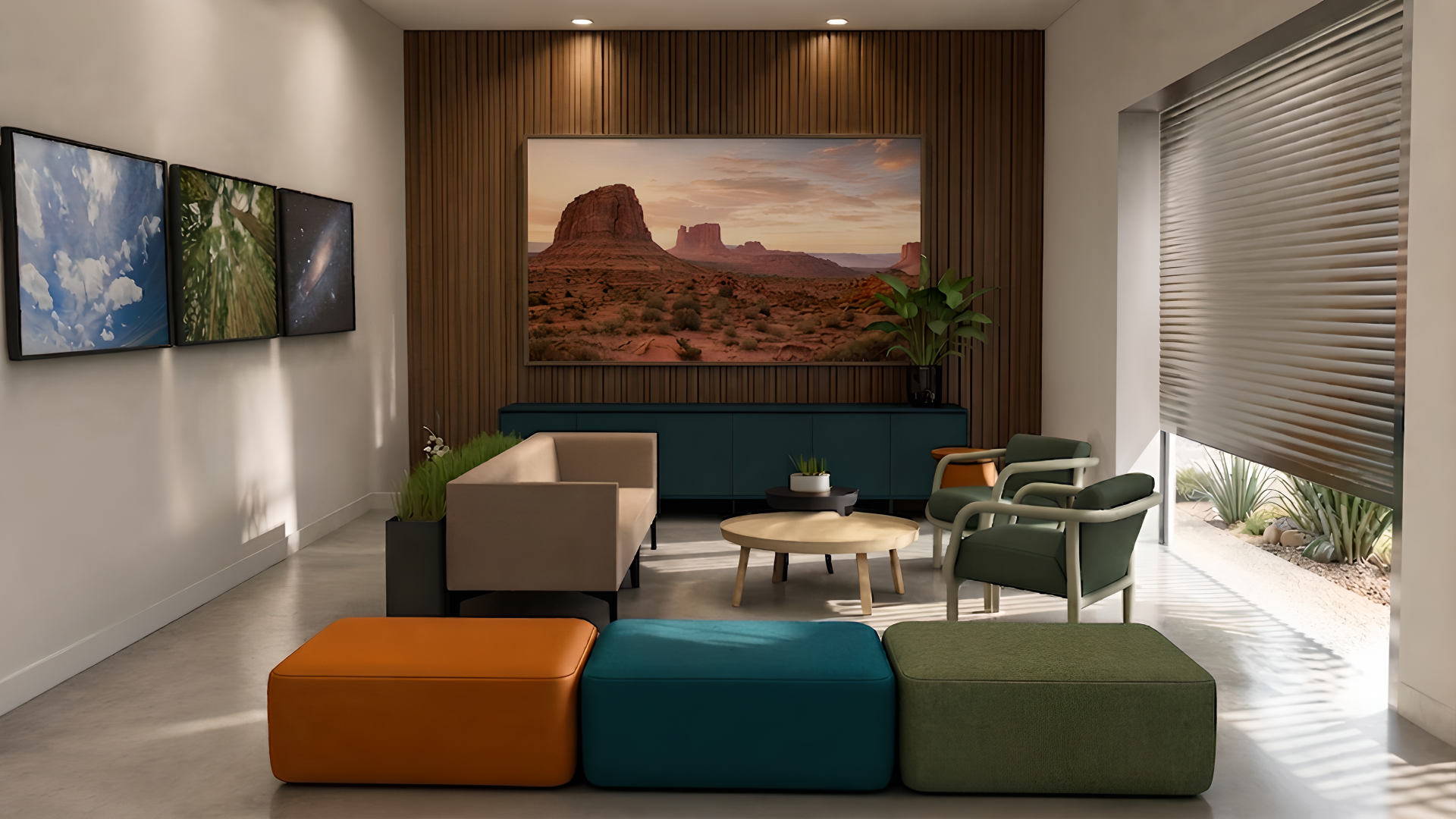 Interior rendering of a modern real estate office