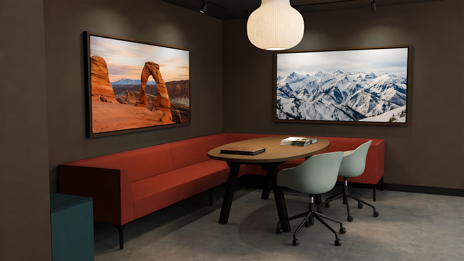 Interior rendering of a modern real estate office