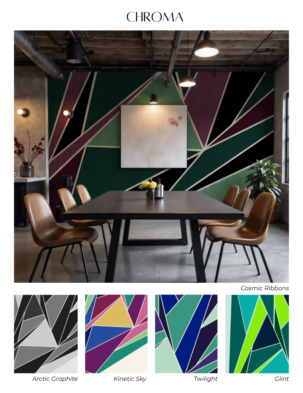 Depicting a wallpaper design abstracted from the northern lights, consisting of various sharp angled lines and bright colors.