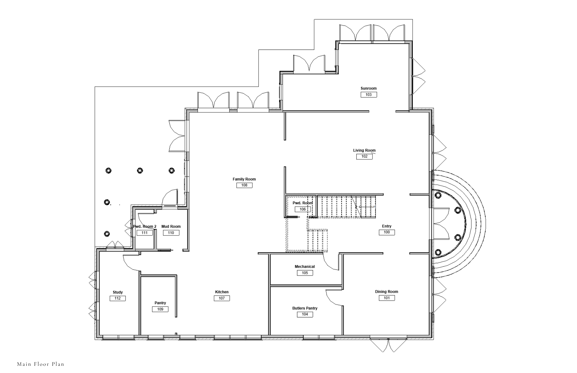 Main floor plan of traditional colonial home layout.