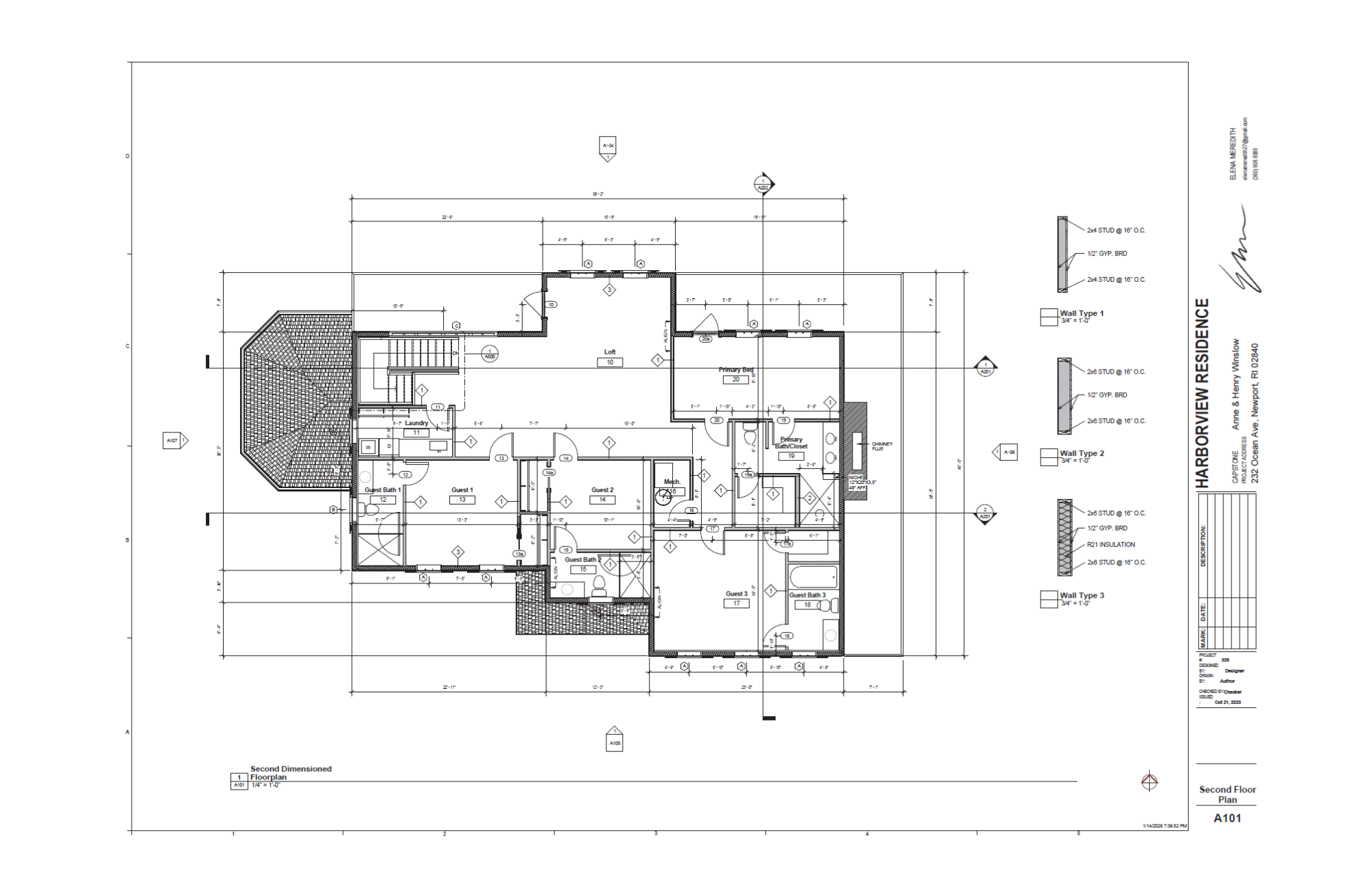 Construction documentation showing the second floor plan layout.