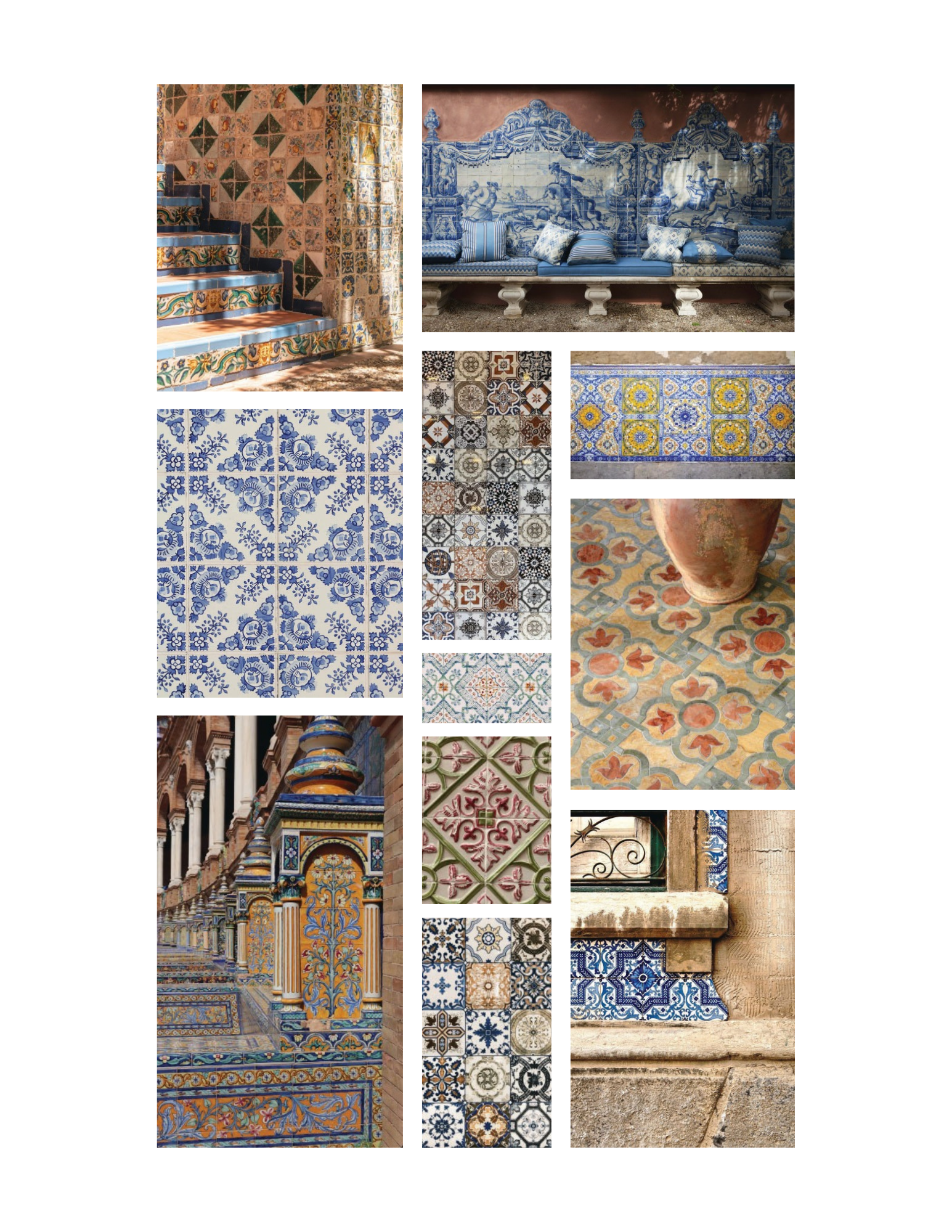 Inspiration and mood board displaying Portuguese tile (azulejos) designs.