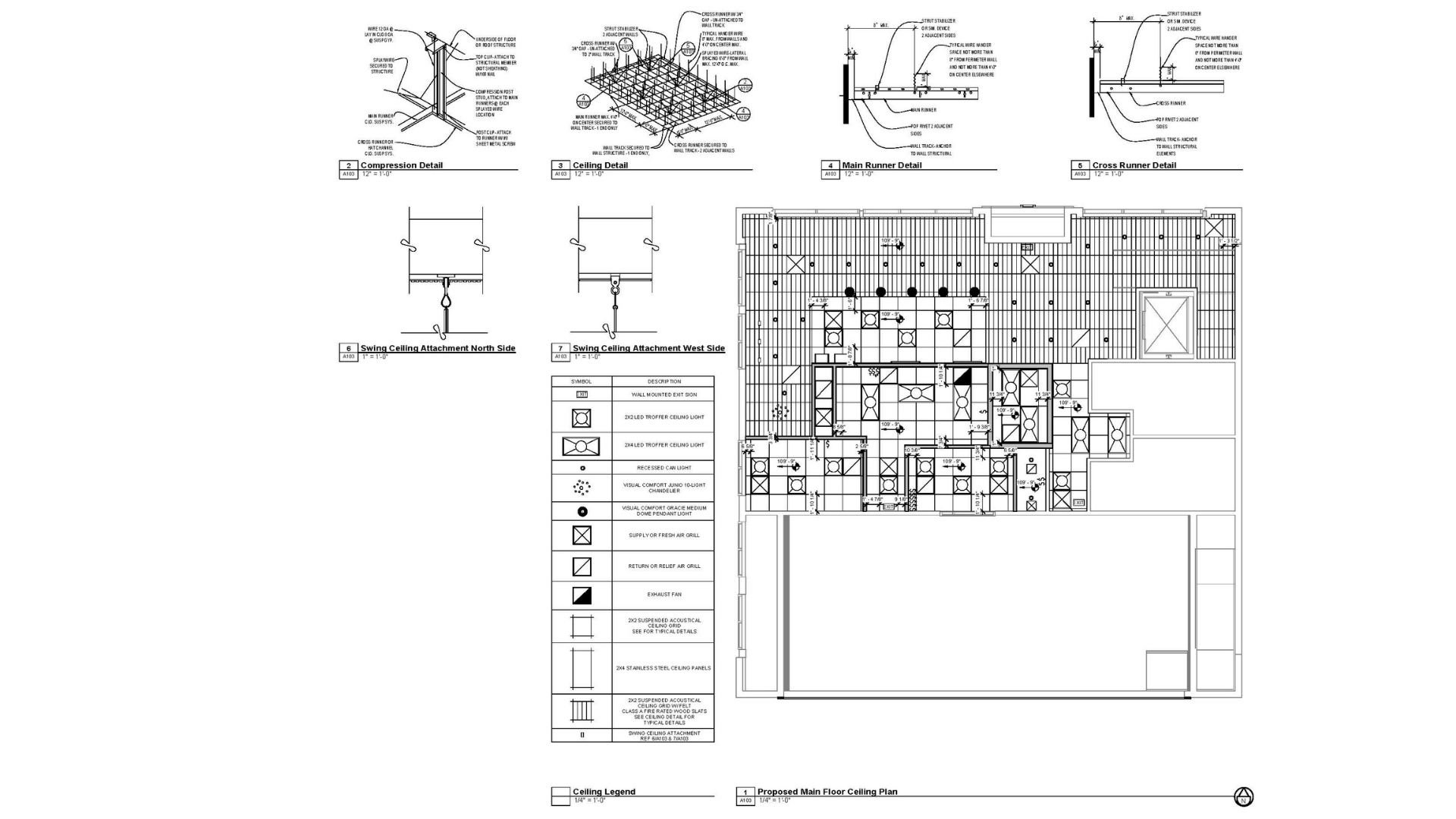 Construction documents depicting the ceiling plan of a tenant improvement ice cream/soda shop.
