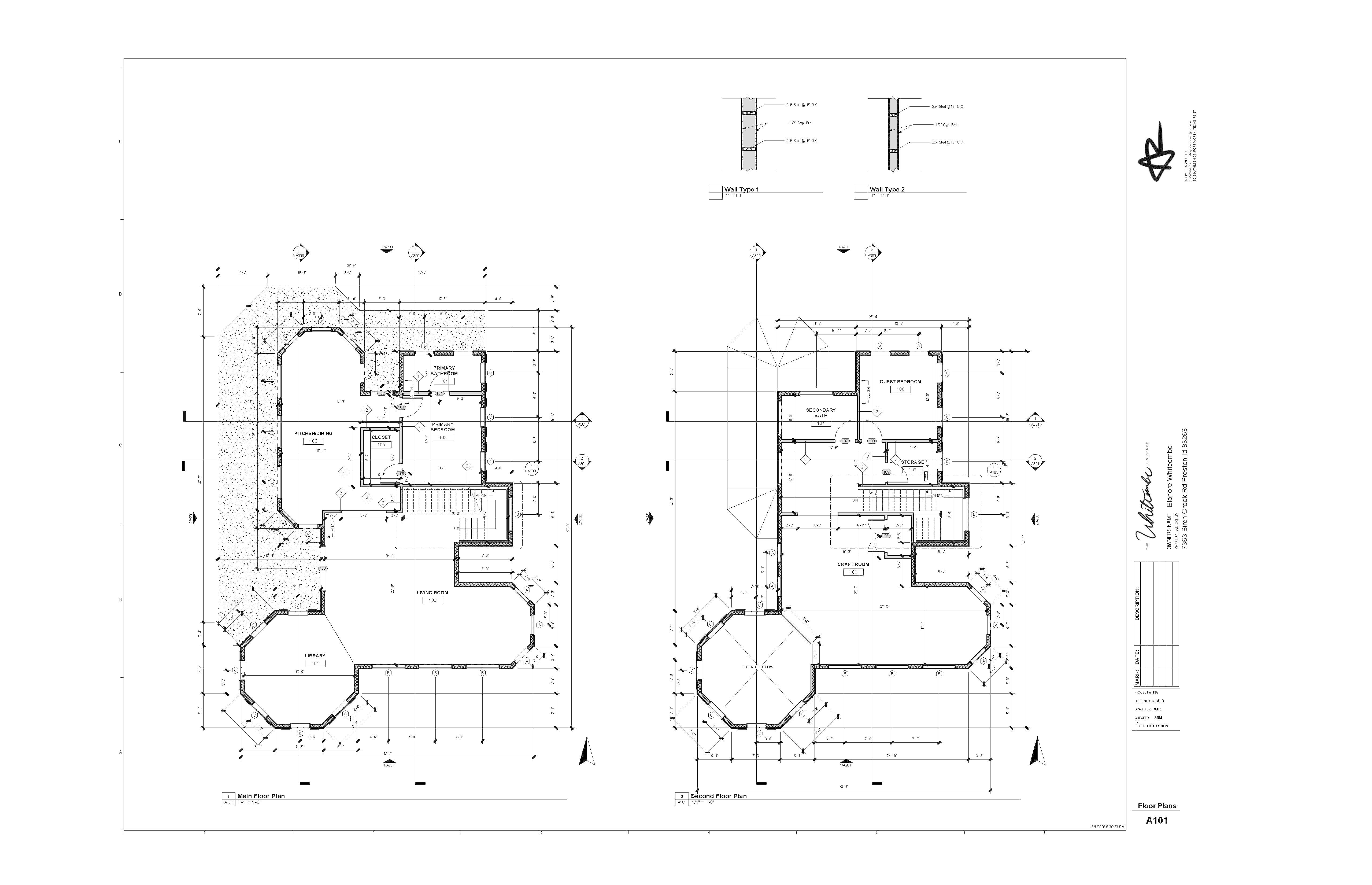 Construction Documents with
dimensions of the first and second
floor of the house
