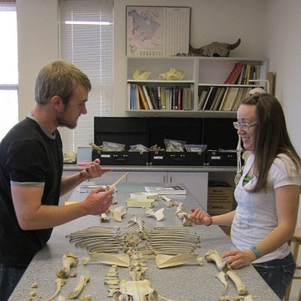 students in lab working with bones