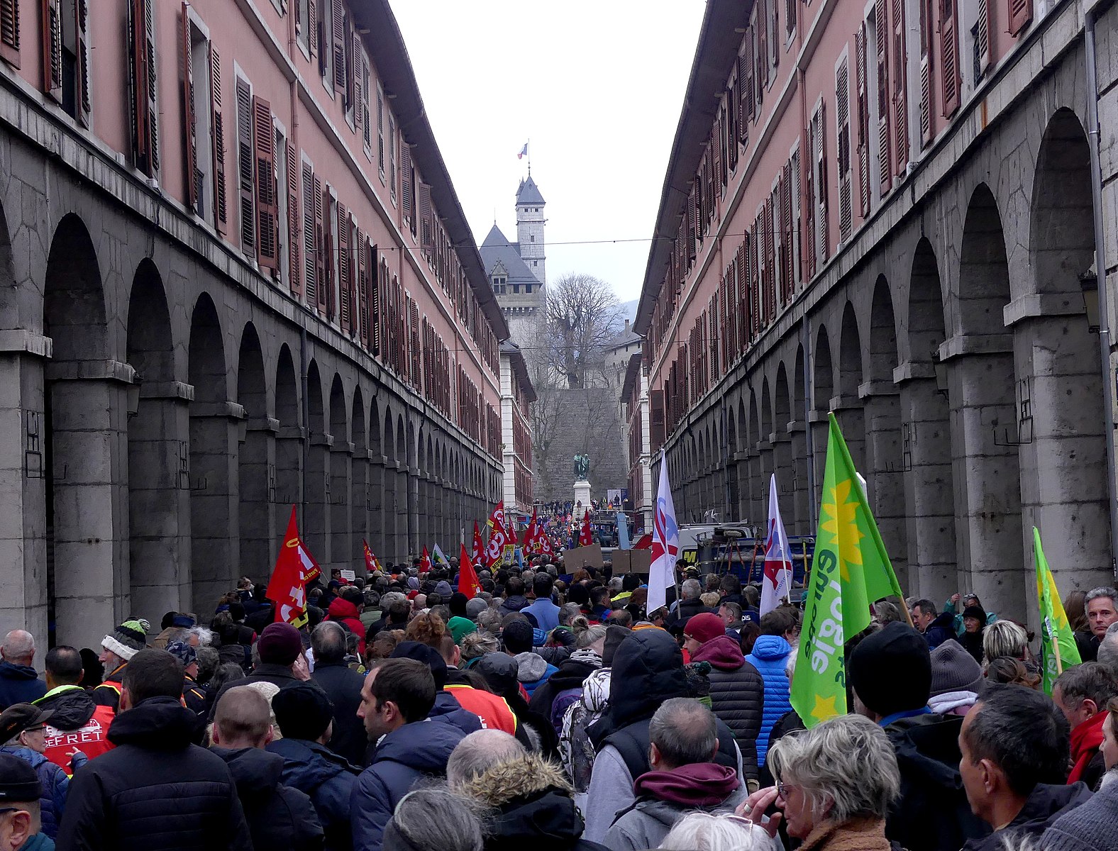 French protesters marching against the pension reform 