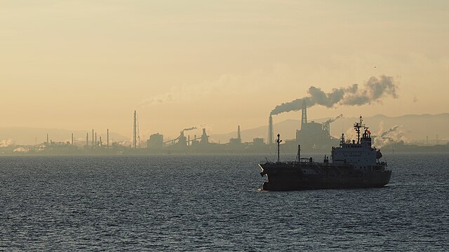 Nippon Steel East Nippon Works seen from  Tokyo Bay in 2020
