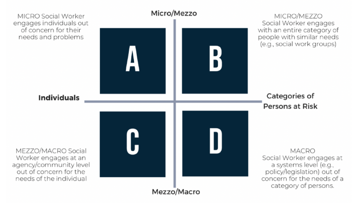 the TCI quadrant model which discusses ideas such as categories of persons at risk, individuals, at a micro / macro / and mezzo levels 