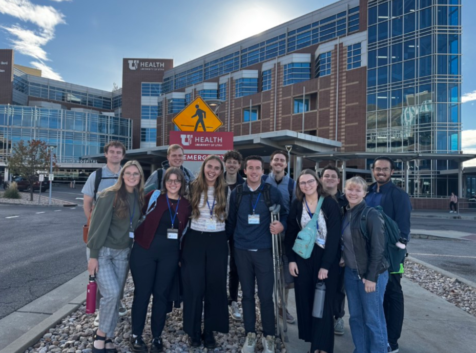 A group of club members in front of the U of U Hospital